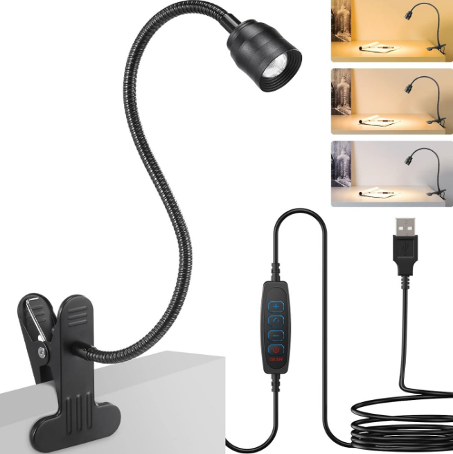 LED Reading Lights for Bed Headboard, Clip on Spotlight Lamp for Desk, Dorm Bed, Dimmable USB Clamp Book Light with Flexible Gooseneck, Adjustable Beam Angle 15°-80°