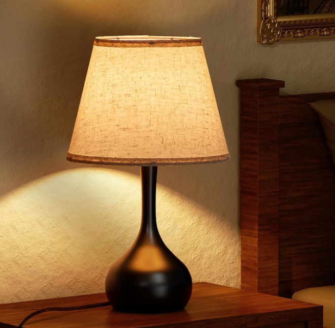 Touch Bedside Lamp for Bedroom, 3-Way Dimmable Farmhouse Table Lamps for Nightstand with Fabric Shade, Desk Lamp for Kids Reading, Home Office