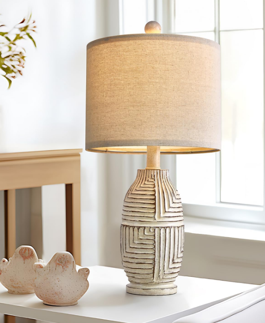 20.25" Farmhouse Single Resin Lamp for Bedroom Living Room Retro Rustic Vintage Small Boho Lamps Bedside Nightstand Light Home Office Desk Deco (White)