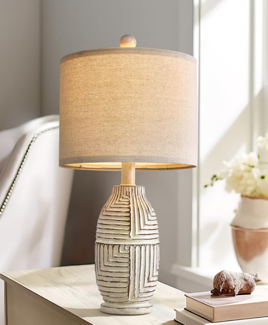 20.25" Farmhouse Single Resin Lamp for Bedroom Living Room Retro Rustic Vintage Small Boho Lamps Bedside Nightstand Light Home Office Desk Deco (White)