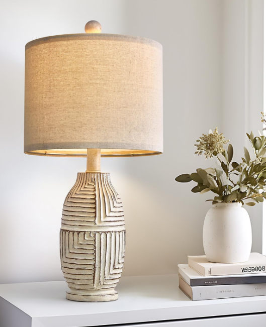 20.25" Farmhouse Single Resin Lamp for Bedroom Living Room Retro Rustic Vintage Small Boho Lamps Bedside Nightstand Light Home Office Desk Deco (White)