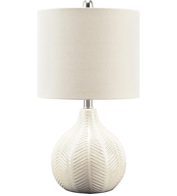 Design by Ashley Rainermen 20" Modern Herringbone Ceramic Table Lamp, Off White