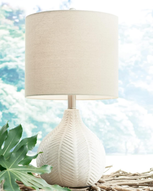 Design by Ashley Rainermen 20" Modern Herringbone Ceramic Table Lamp, Off White