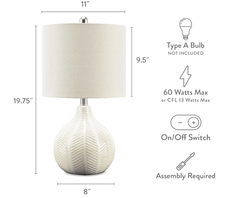 Design by Ashley Rainermen 20" Modern Herringbone Ceramic Table Lamp, Off White