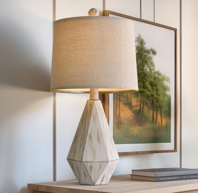 20.25" Farmhouse Table Lamp for Nightstand, Vintage Bedside Lamps, Rustic Small Lamp, Modern Side Table Lamp for Living Bed Room Home with Linen Lampshade, White