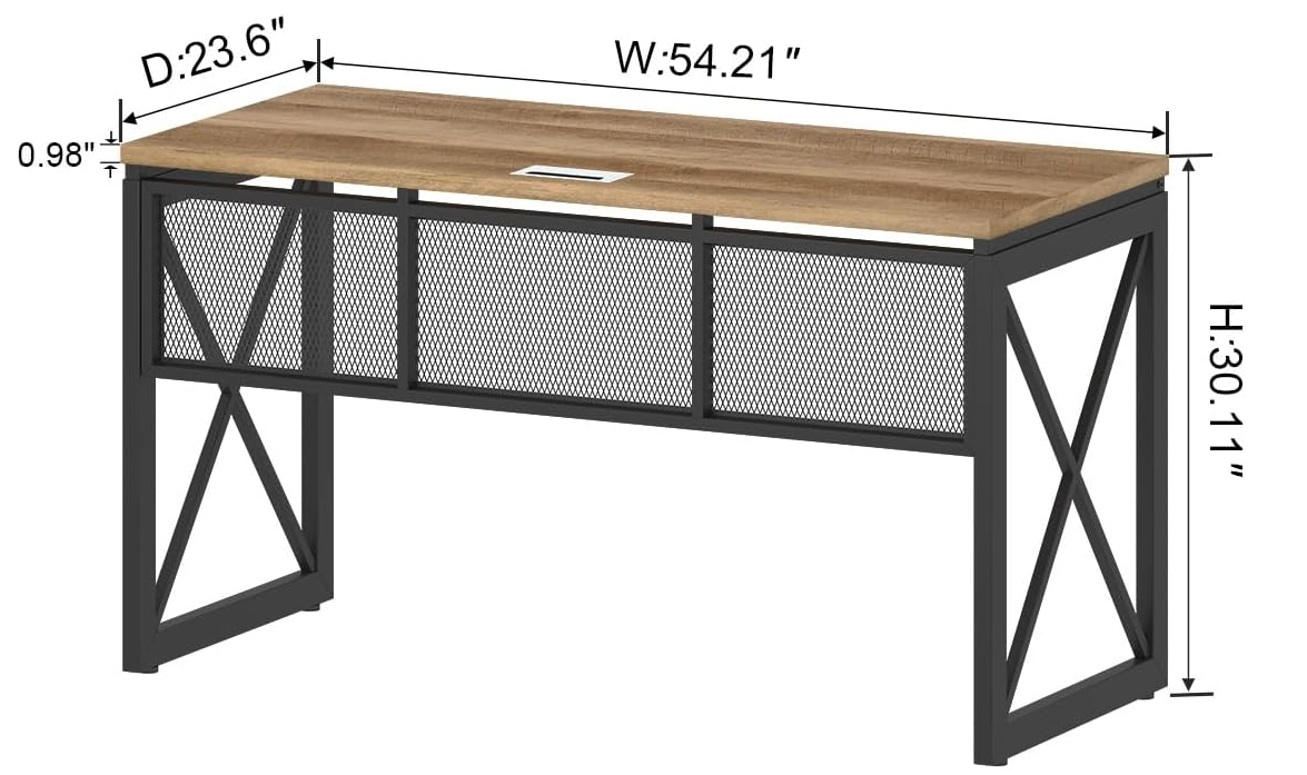 Farmhouse Computer Desk, Modern Industrial Home Office Desk, Wood Metal Study Writing Table, Sturdy Gaming Desk (Vintage Oak, 54 Inch)