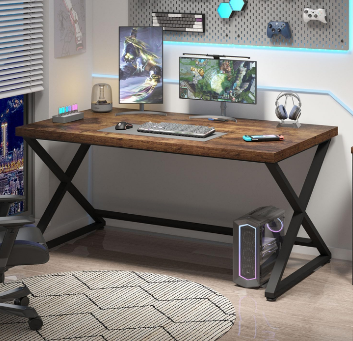 Rustic Computer Desk, Industrial 47” Home Office Desk, Farmhouse Wood Metal Work Desk for Writing Study, Vintage Minimalist Executive Workstation PC Gaming Table in Bedroom, Rustic Brown