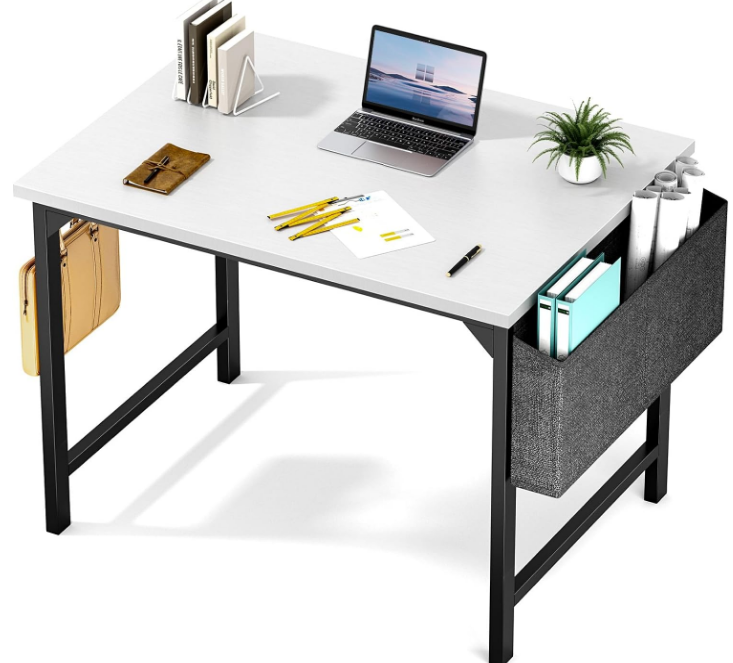Computer Desk - 32 Inch Small Office Writing Work Study Kids Student Teacher Home Bedroom Table Storage Bag Headphone Hooks & no Wheels - White