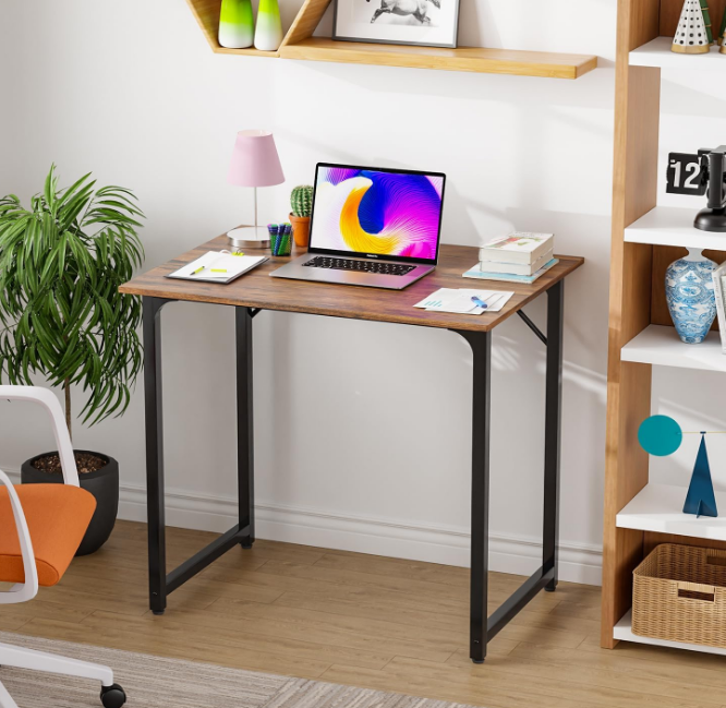 32 inch Computer Desk,Office Desk with Metal Frame,Modern Simple Style for Home Office Study,Writing for Small Space,Brown
