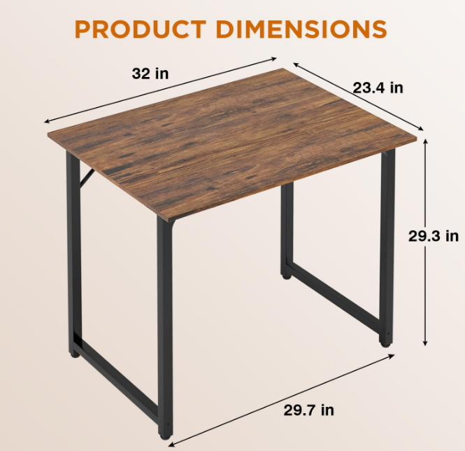 32 inch Computer Desk,Office Desk with Metal Frame,Modern Simple Style for Home Office Study,Writing for Small Space,Brown