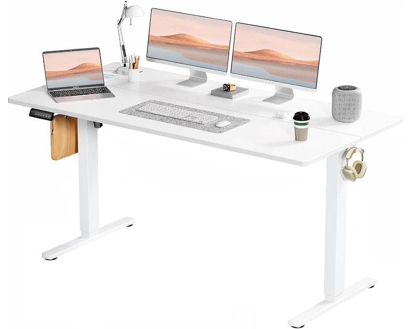 Standing Desk, Adjustable Height Electric Sit Stand Up Down Computer Table, 63x24 Inch Ergonomic Rising Desks for Work Office Home, Modern Gaming Desktop Workstation, White