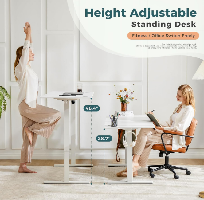 Standing Desk, Adjustable Height Electric Sit Stand Up Down Computer Table, 63x24 Inch Ergonomic Rising Desks for Work Office Home, Modern Gaming Desktop Workstation, White