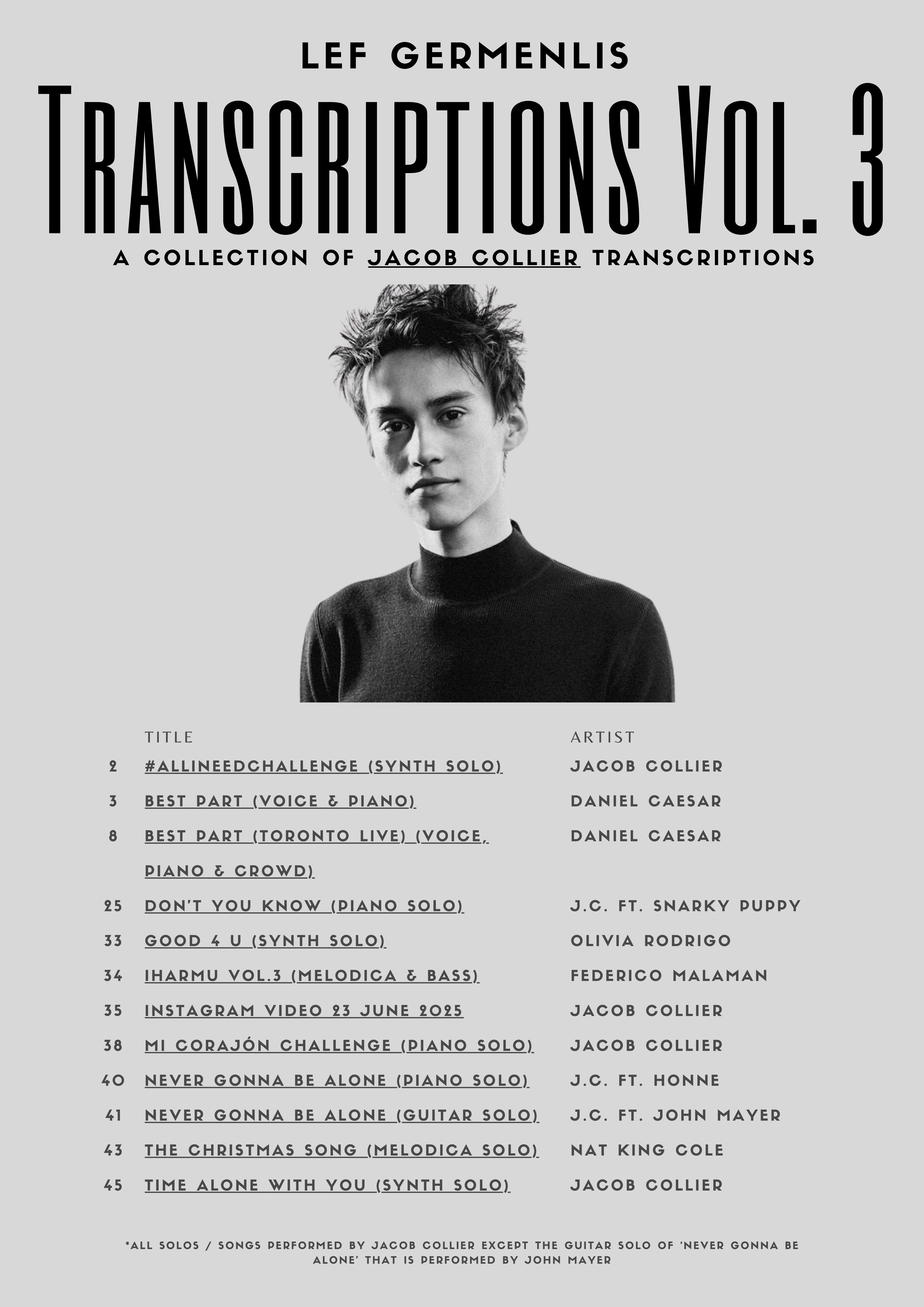 Transcriptions Vol. 3 -  (A Collection of Jacob Collier Transcriptions) - PDF