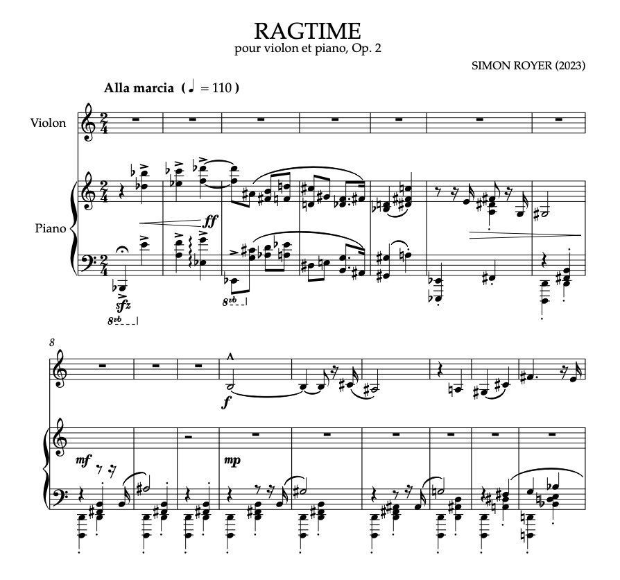 Ragtime pour Violon et Piano