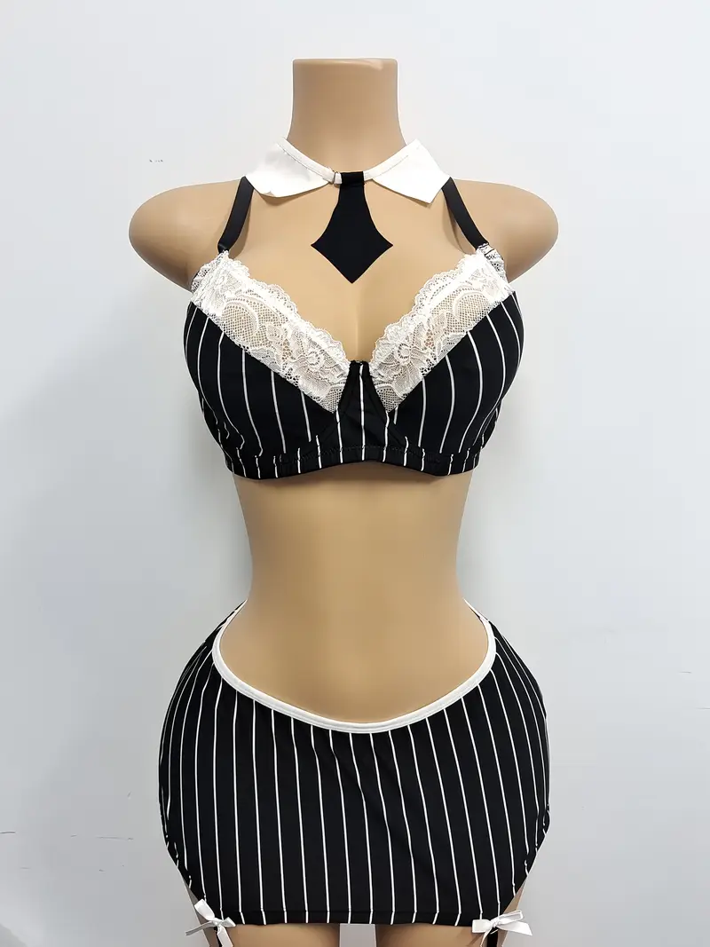 Plus size Pinstripe Lingerie Set