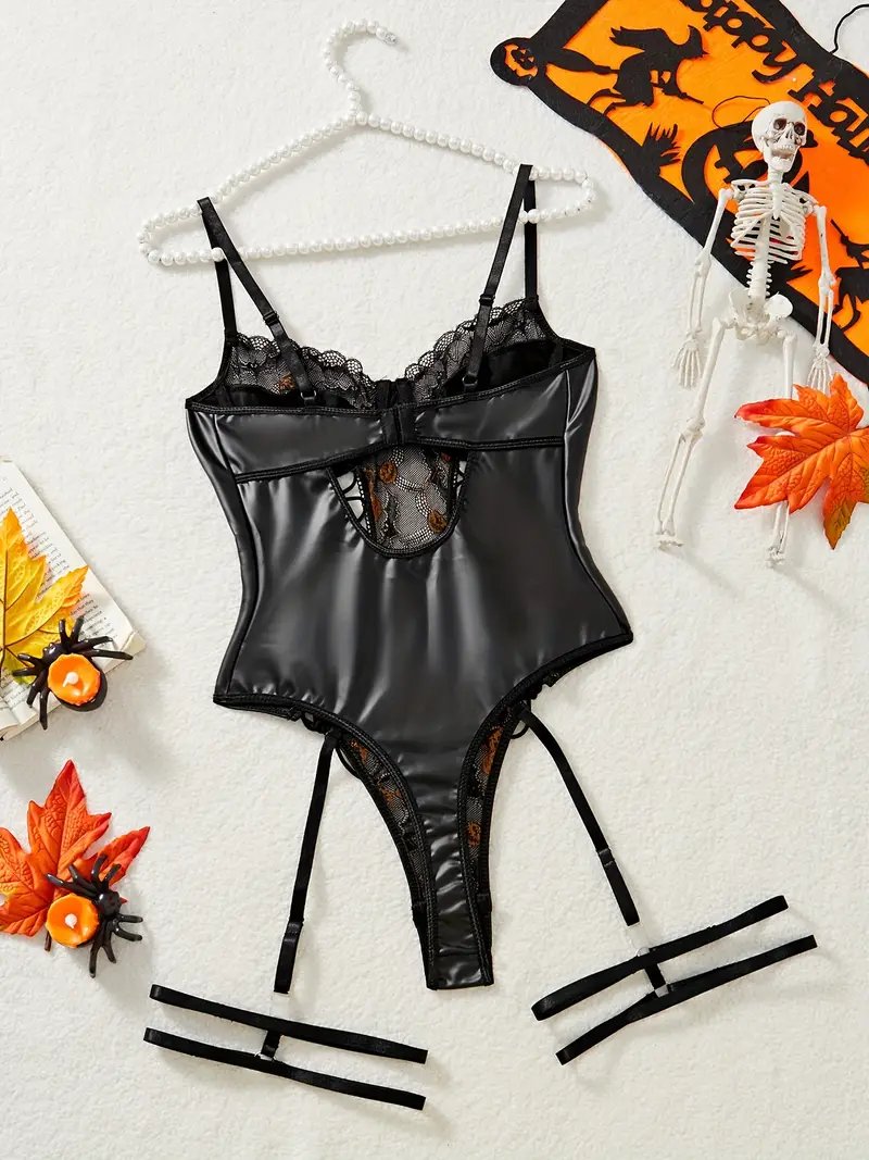 Black Floral Halloween Lace Bodysuit