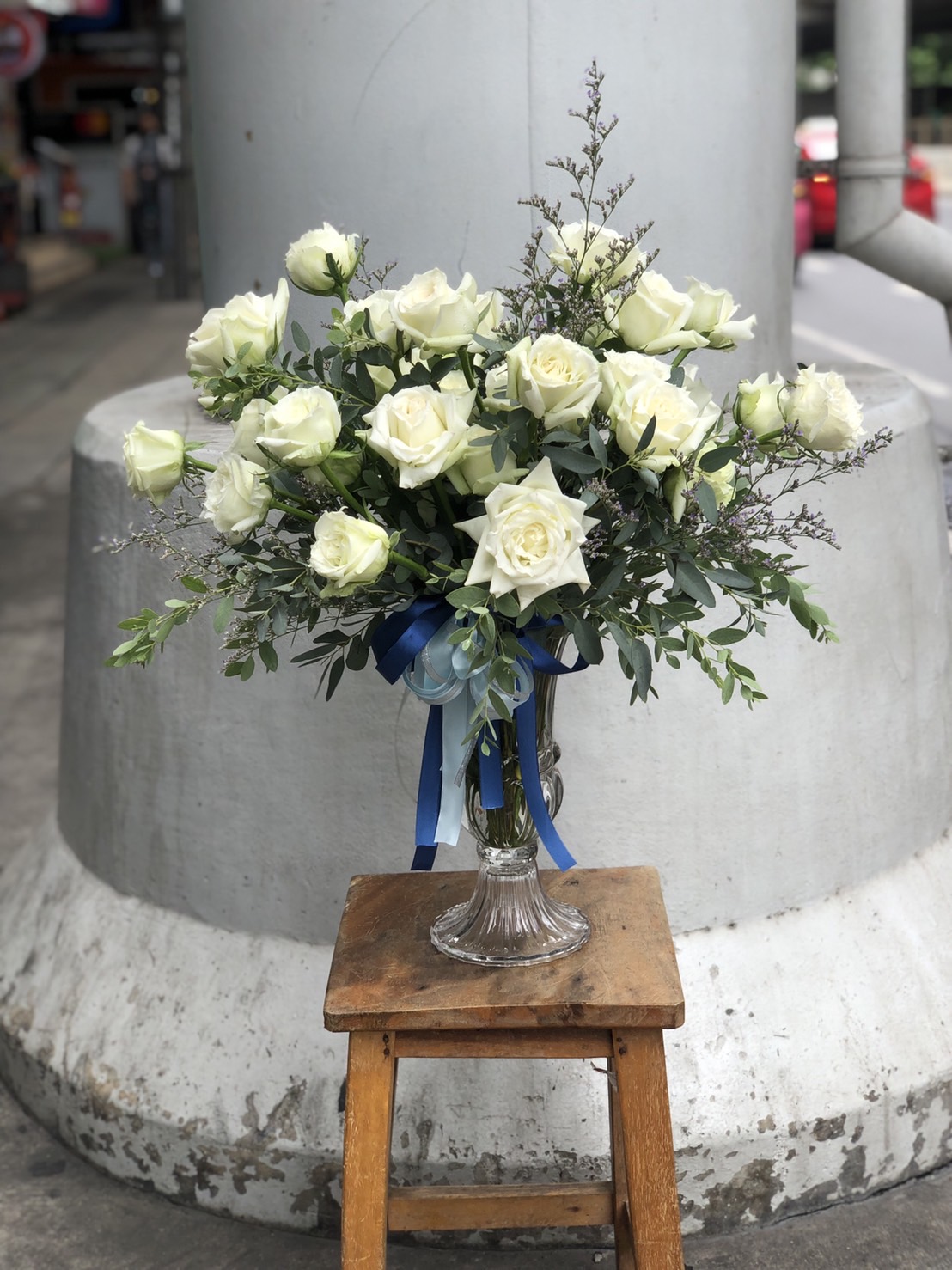 White Roses Vase