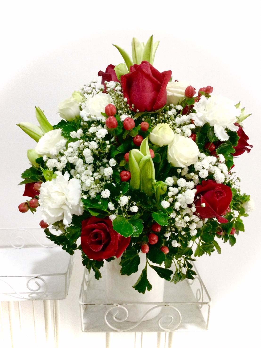 White and Red Roses Vase