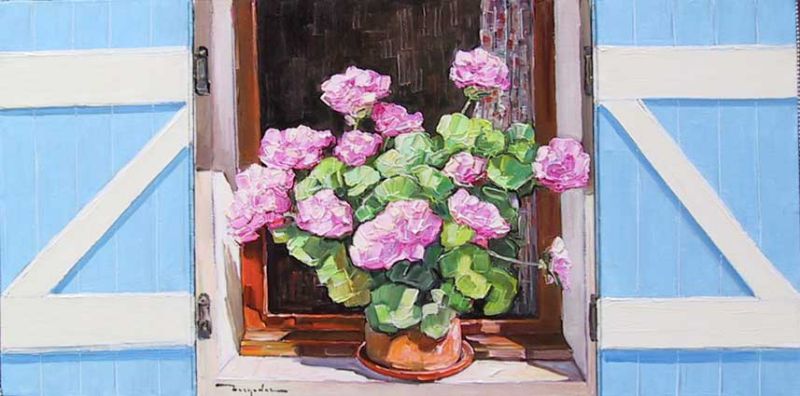 Fenêtre au bouquet - Triptyque