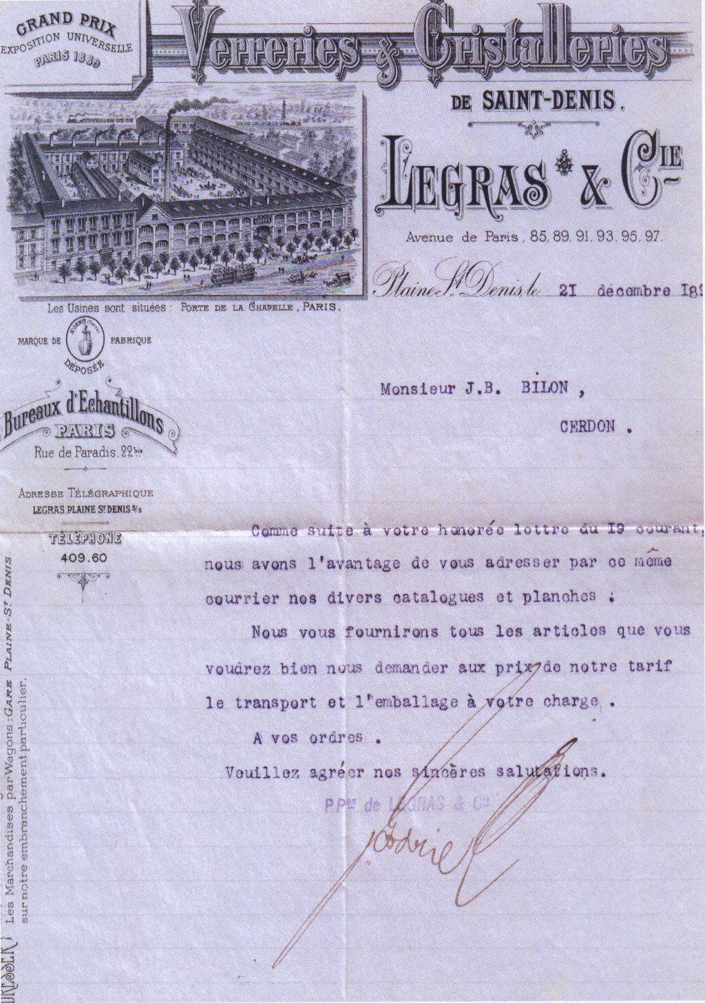 Catalogue Legras et CIE - 1898