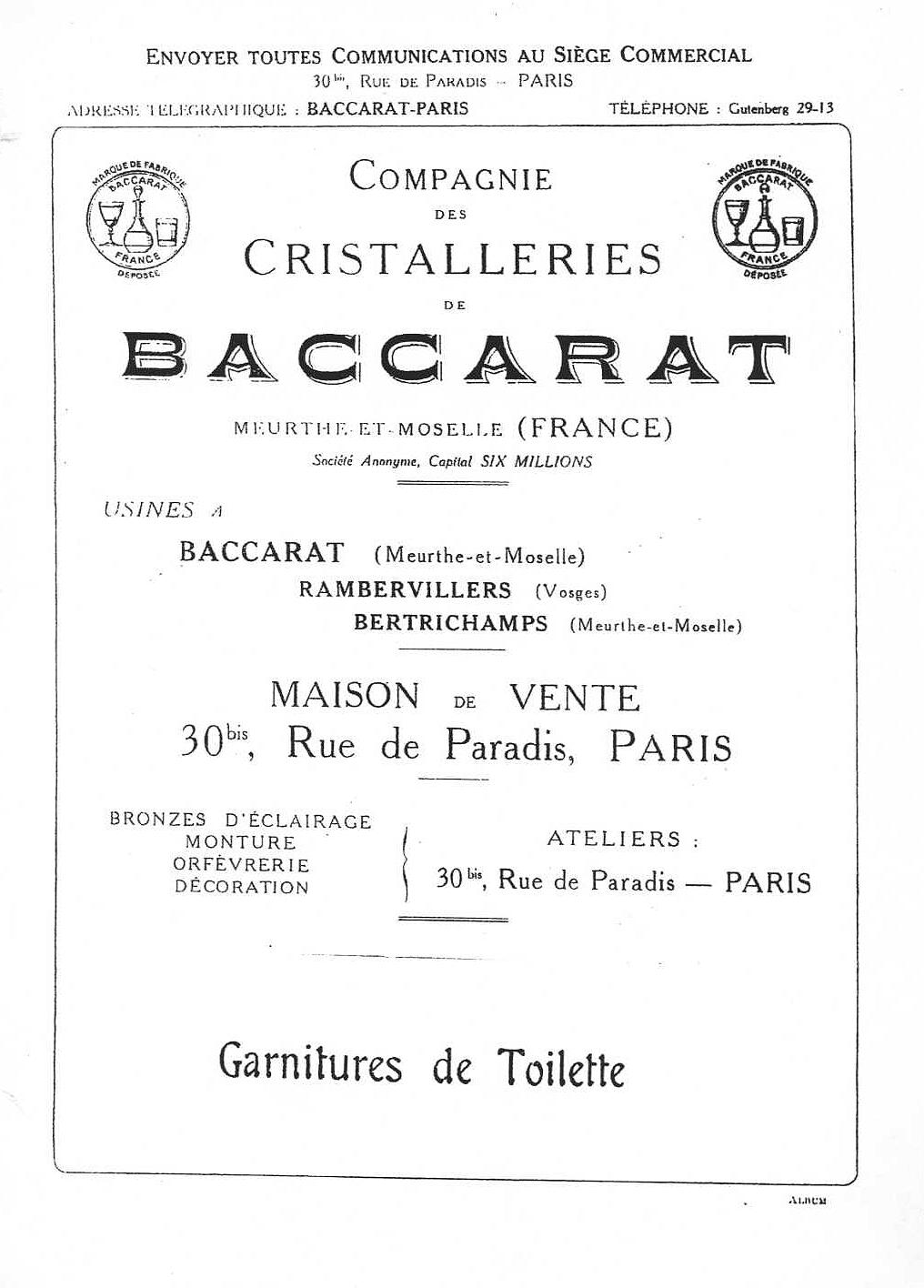 Catalogue Baccarat - 1916
