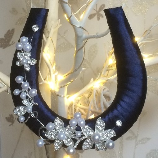 Navy Diamante Flowers Wedding Horseshoe