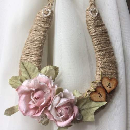 Rustic Twine Pink Flowers Wedding Horseshoe
