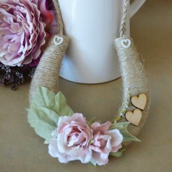 Rustic Twine Pink Flowers Wedding Horseshoe