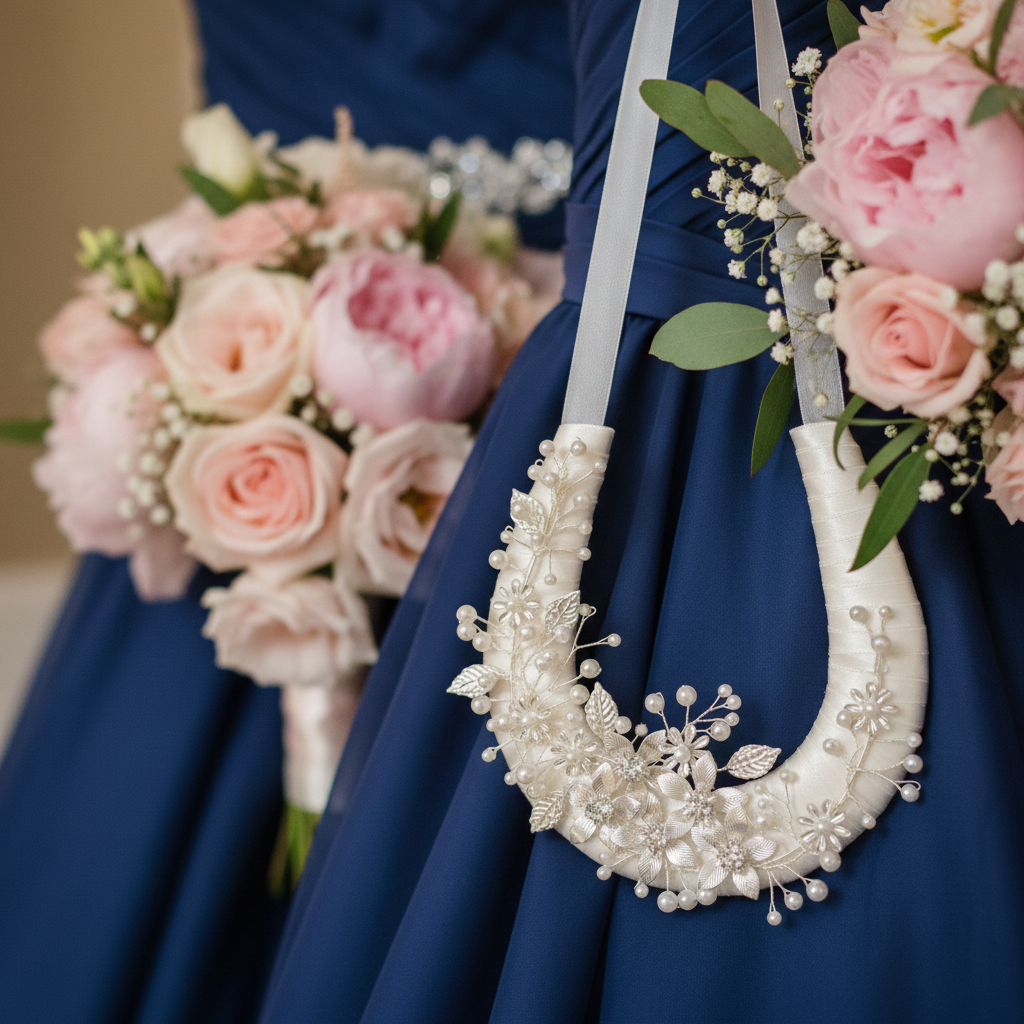 Silver Floral Leaf Wedding Horseshoe