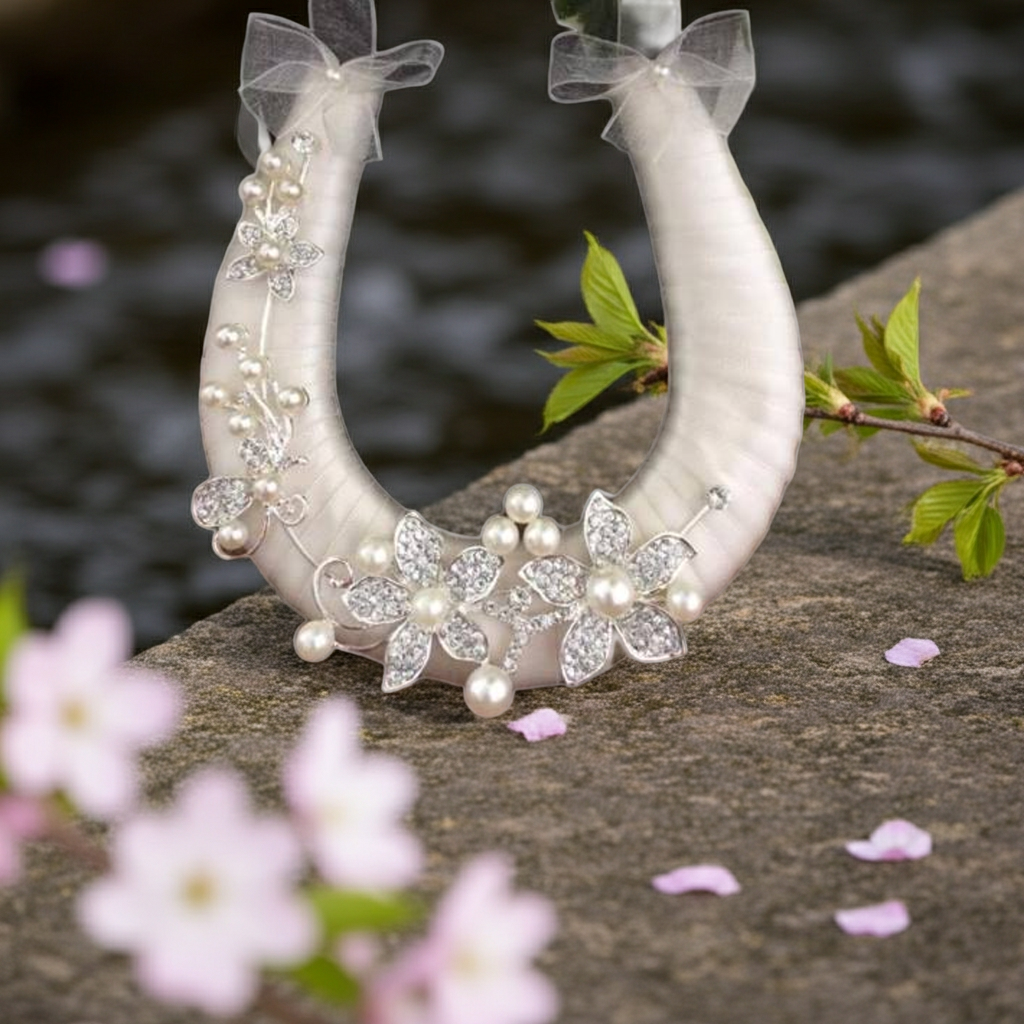 Diamante Flowers Wedding Horseshoe With Bows