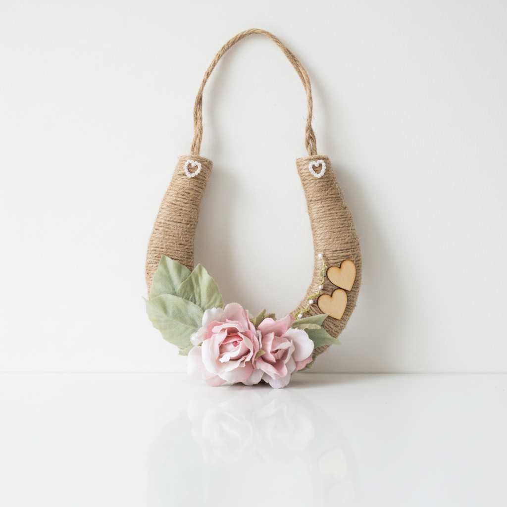 Rustic Twine Pink Flowers Wedding Horseshoe