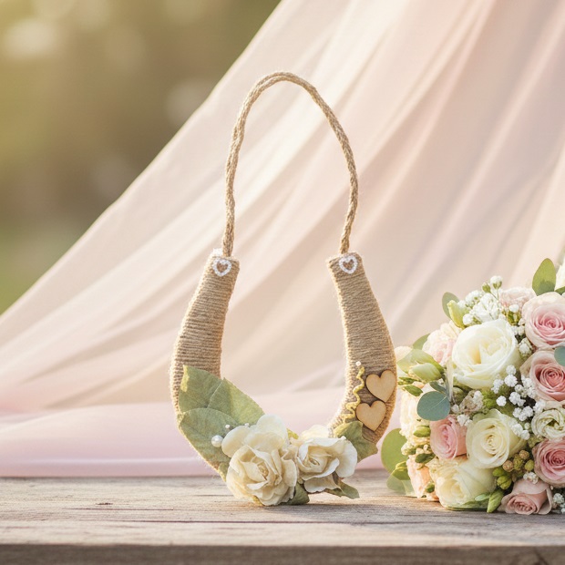 Rustic Twine Cream Flowers Wedding Horseshoe