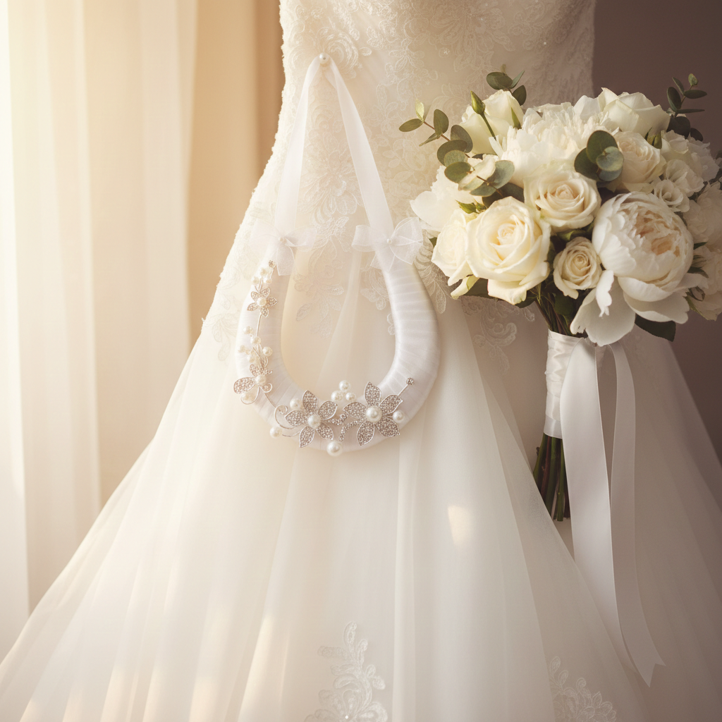 Diamante Flowers Wedding Horseshoe With Bows