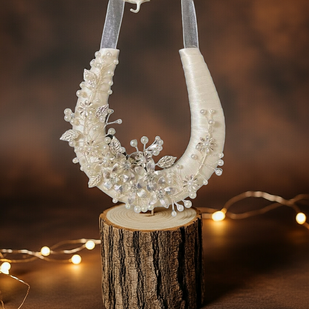 Silver Floral Leaf Wedding Horseshoe