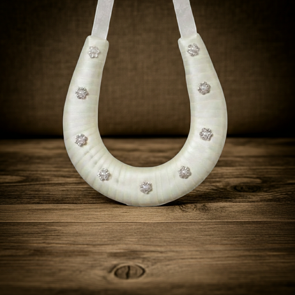 Studded Pearl White Ribbon Wedding Horseshoe