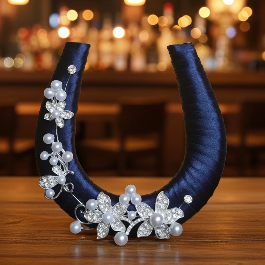 Navy Diamante Flowers Wedding Horseshoe