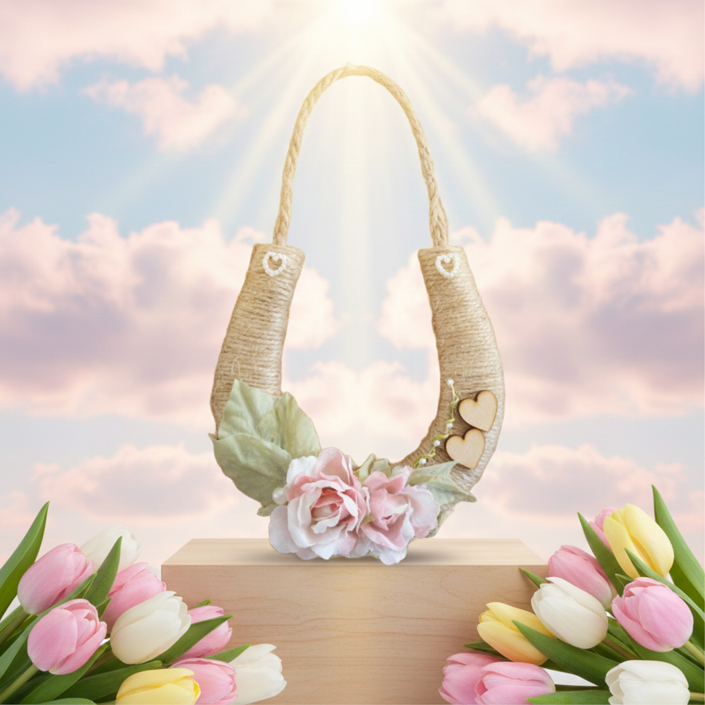 Rustic Twine Pink Flowers Wedding Horseshoe