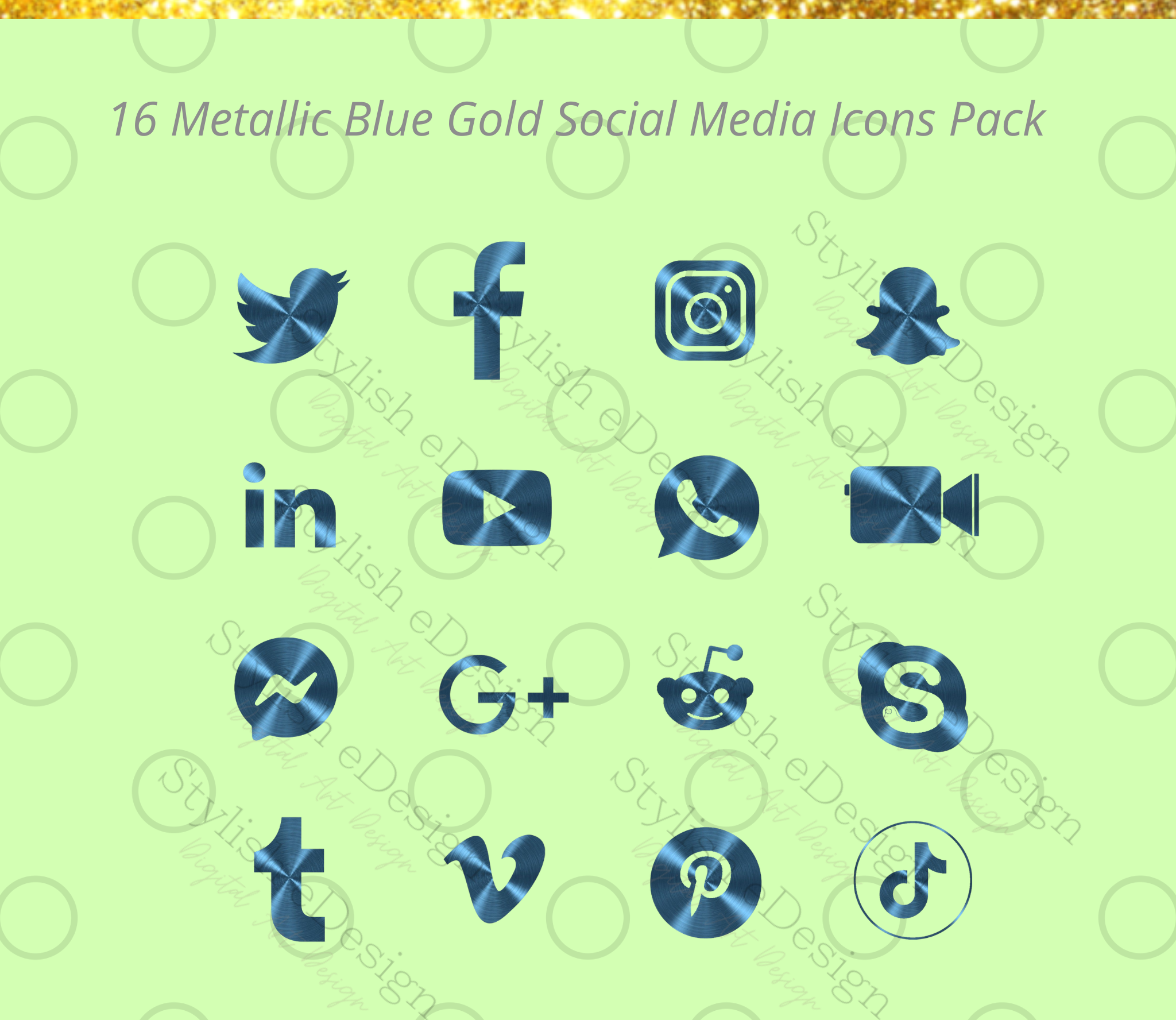 16 Blue Metallic gradient Gold - Social media icons set