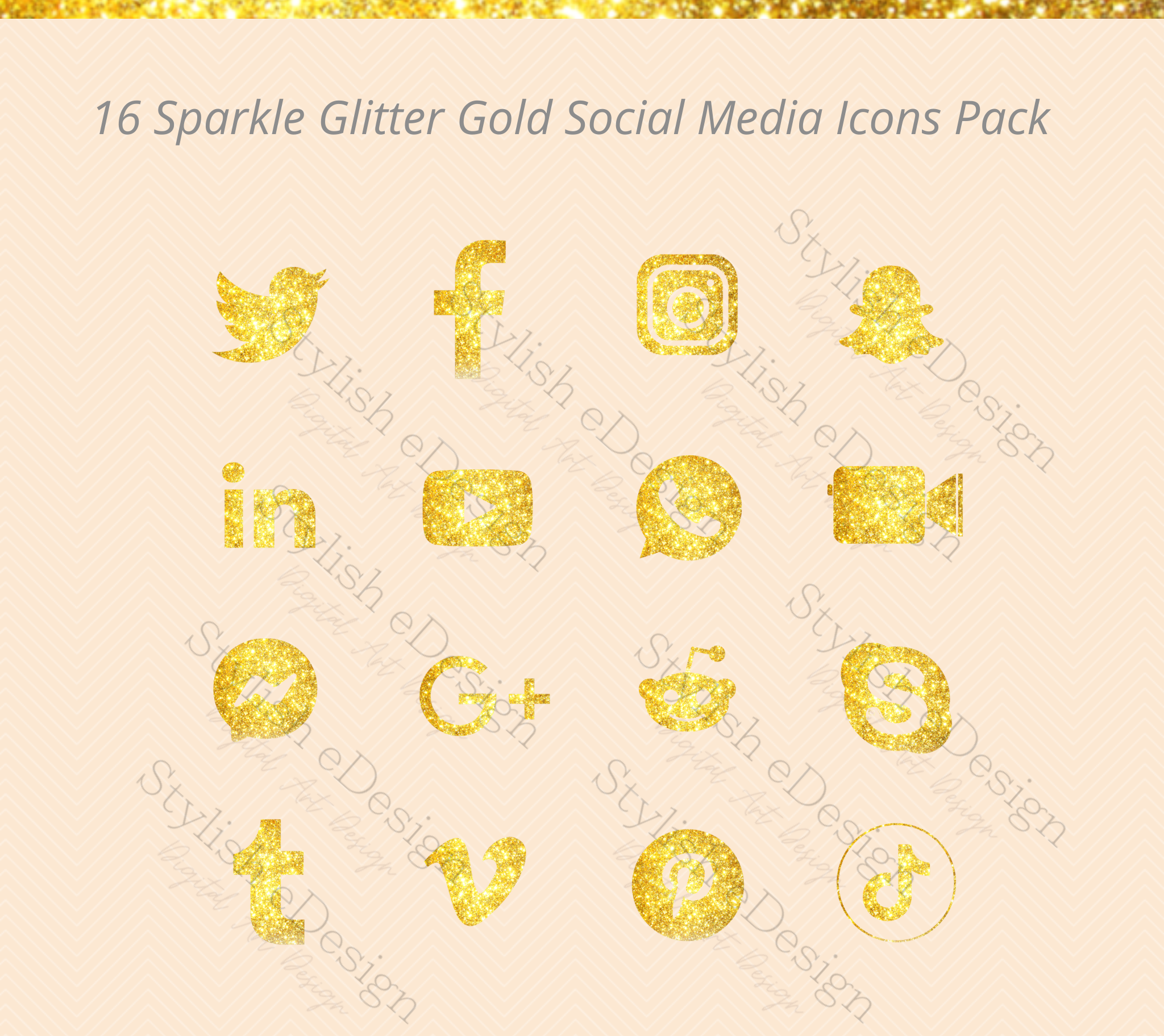 16 Sparkle Glitter Gold - Social media icons set