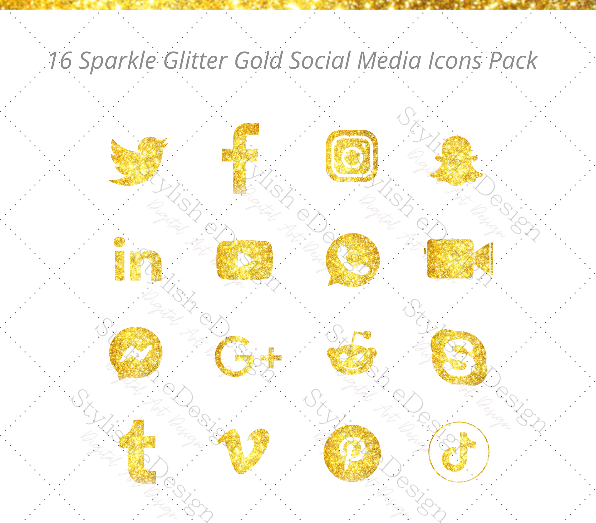 16 Sparkle Glitter Gold - Social media icons set