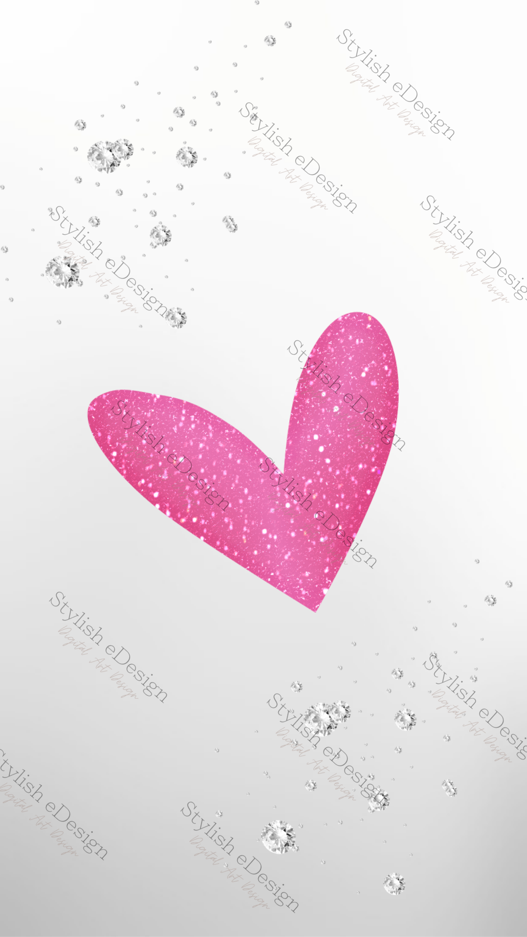 Scattered Diamonds & Pink Heart Mobile Wallpaper