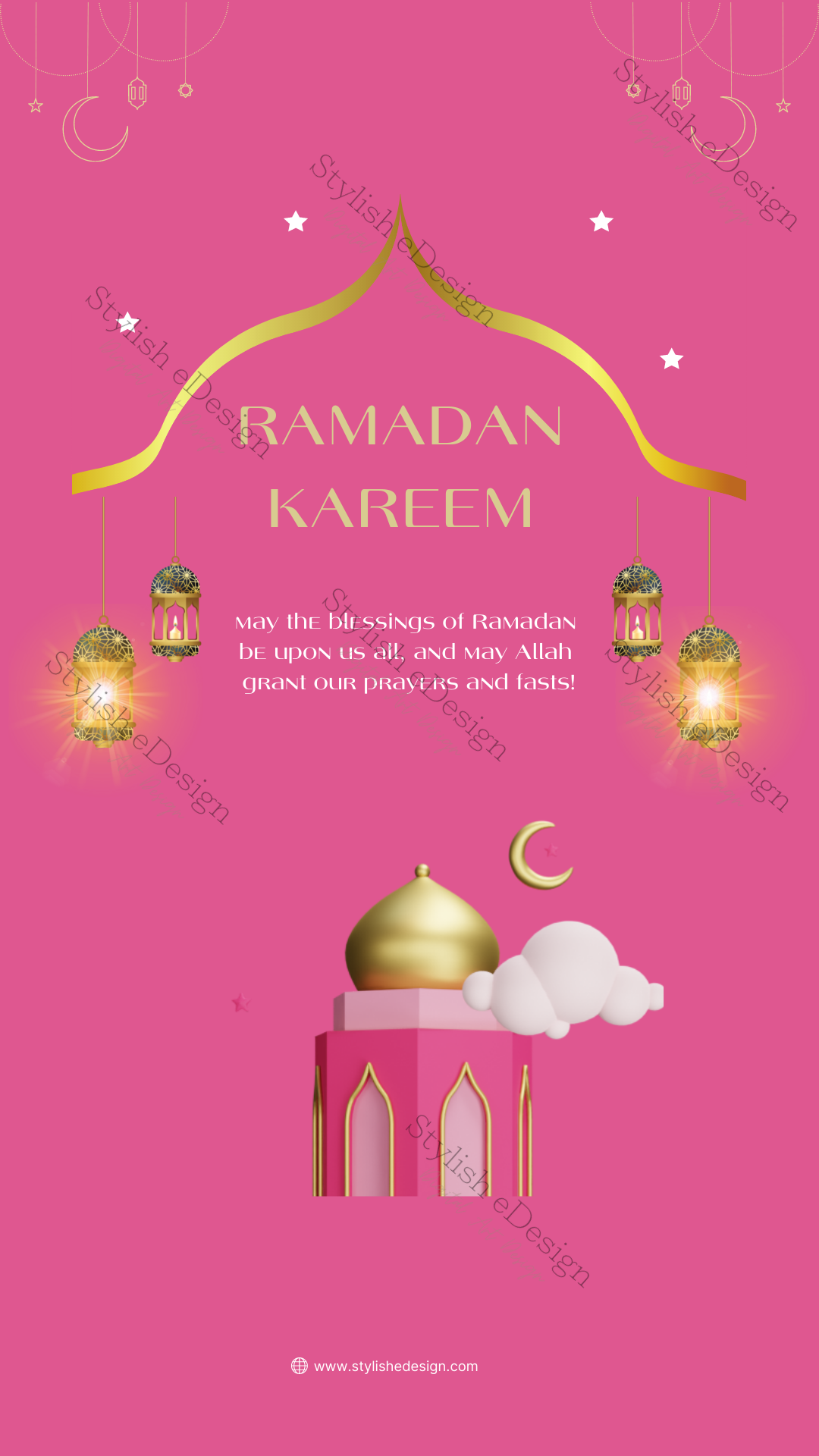Ramadan Kareem-Dark Pink and Gold Mobile Wallpaper