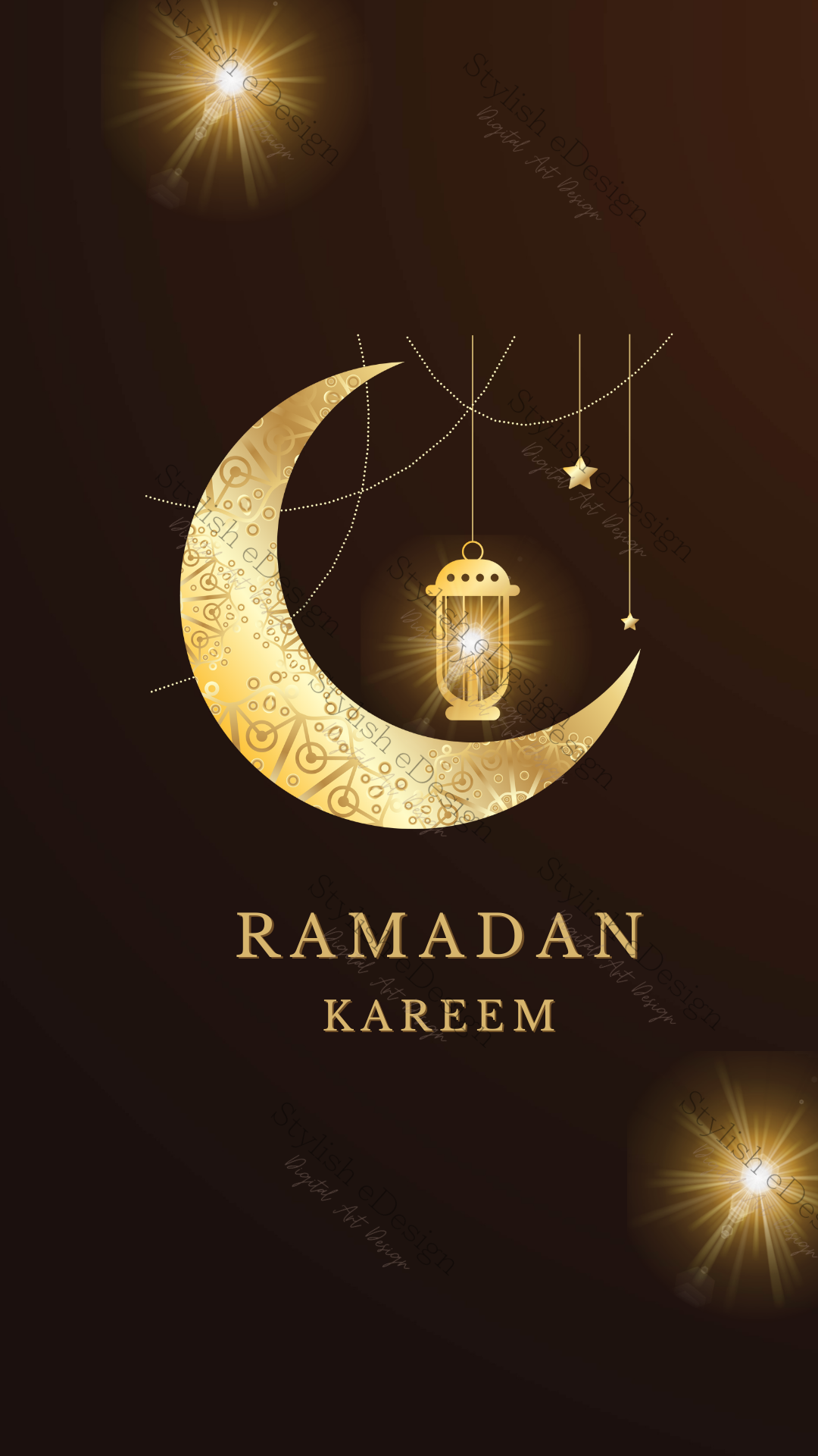 Ramadan Kareem-Dark Brown and Gold Mobile Wallpaper
