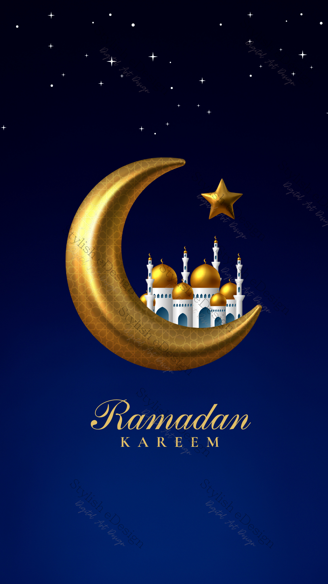 Ramadan Kareem-Dark Blue and Gold star Mobile Wallpaper