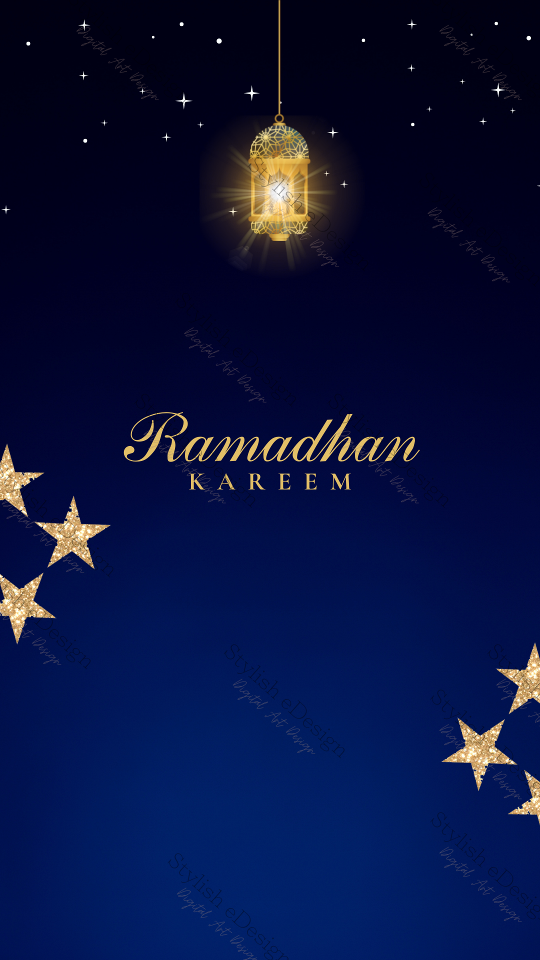 Ramadan Kareem-Dark Blue and sparkle stars Mobile Wallpaper