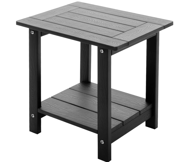 Double Adirondack Side Table Weather Resistant, Outdoor Rectangular End Table for Adirondack Chair, Black with Wood Grain