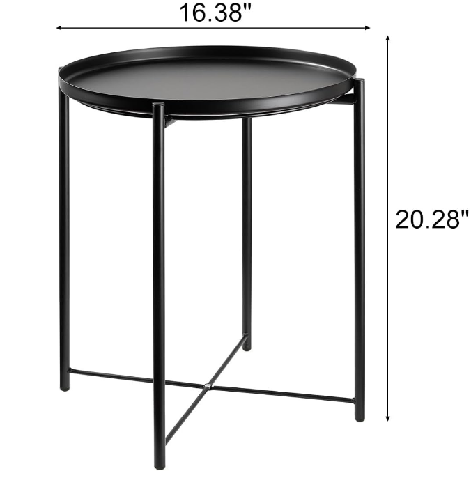 Metal Side Table, Black Side Table for Small Spaces Outdoor Patio Side Table Circle Metal Bedside Table Waterproof Removable Tray Round Accent Table for Nursery Bedroom Balcony Office Black