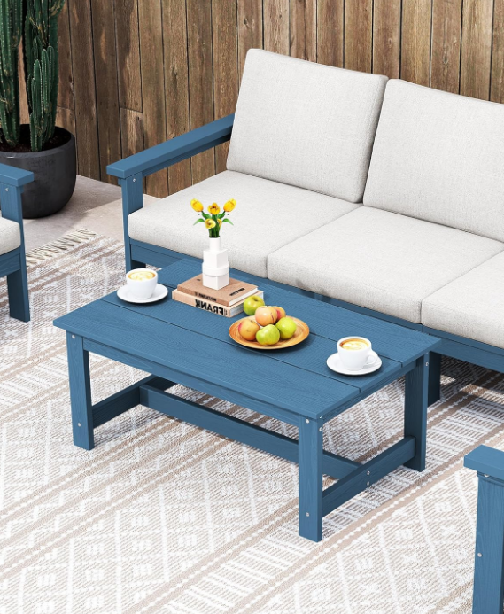 HDPE Patio Coffee Table for Balcony, Deck, Blue