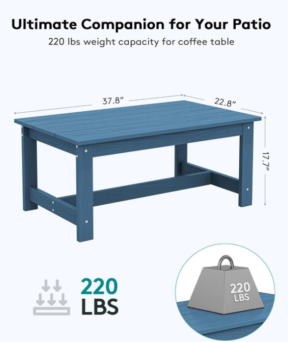 HDPE Patio Coffee Table for Balcony, Deck, Blue