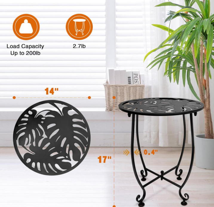 Outdoor Side Table for Small Spaces, 2 Pack 14 Inch Round Metal End Table for Patio Balcony Yard Porch, Anti-Rust Waterproof Accent Table for Indoor Outdoor Use, Easy Assembly